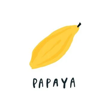 Vector simplified papaya drawing, handwritten word Stock Illustration