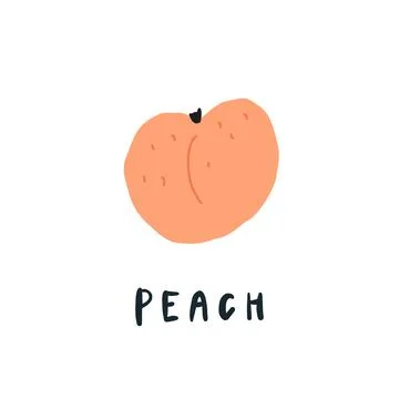 Vector simplified peach drawing, handwritten word Stock Illustration