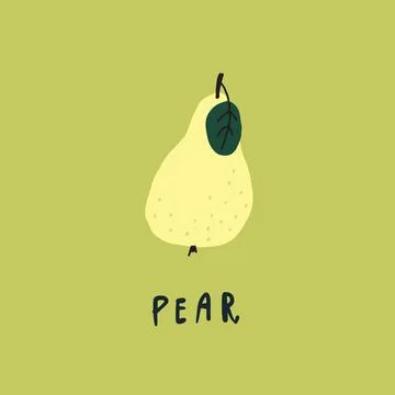 Vector simplified pear drawing, handwritten word Stock Illustration