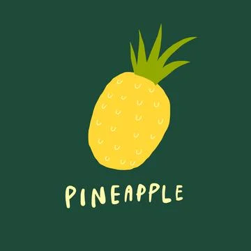 Vector simplified pineapple drawing, handwritten word Stock Illustration