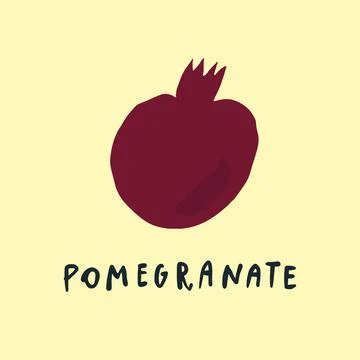 Vector simplified pomegranate drawing, handwritten word Stock Illustration