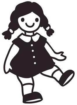 Vector simplified primitive outline drawing of baby girly doll Stock Illustration