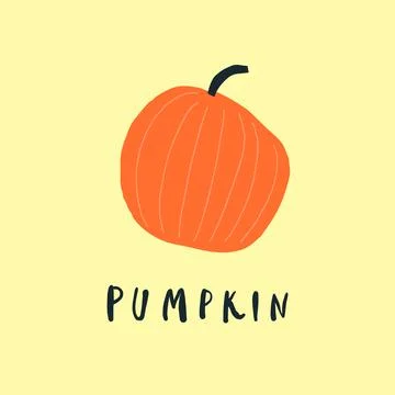 Vector simplified pumpkin drawing, handwritten word Stock Illustration
