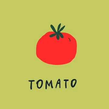 Vector simplified tomato drawing, handwritten word Stock Illustration