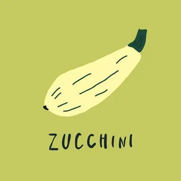 Vector simplified zucchini drawing, handwritten word Stock Illustration