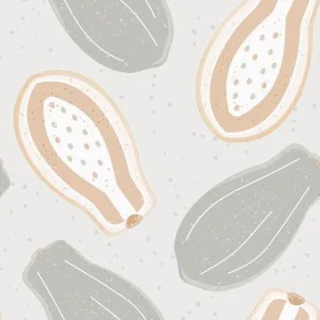 Vector Simplistic Papayas in Neautral Color Shades seamless pattern background Stock Illustration