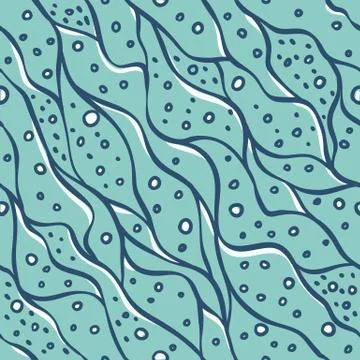 Vector simulation sea waves and white bubbles seamless pattern. Turquoise Stock Illustration