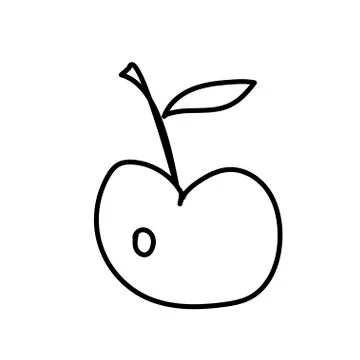 Vector single apple. Ecological illustration doodle black line Stock Illustration