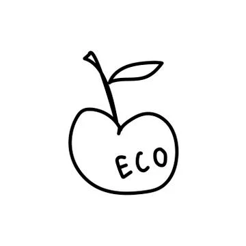 Vector single apple. Ecological illustration doodle black line Stock Illustration