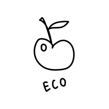Vector single apple. Ecological illustration doodle black line Stock Illustration