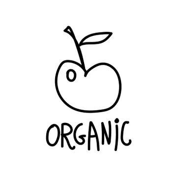 Vector single apple. Ecological illustration doodle black line Stock Illustration