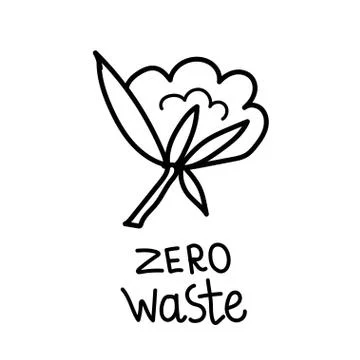 Vector single cotton. Ecological illustration doodle black line Stock Illustration