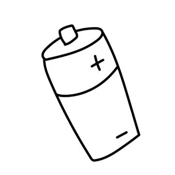 Vector single eco battery. Ecological illustration doodle black line Stock Illustration