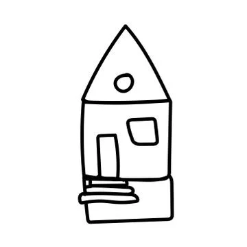 Vector single eco house. Ecological illustration doodle black line Stock Illustration
