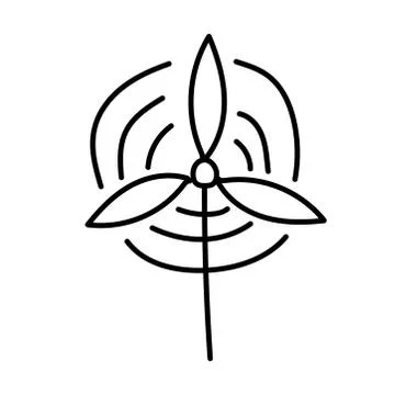 Vector single eco wind generator. Ecological illustration doodle black line Stock Illustration