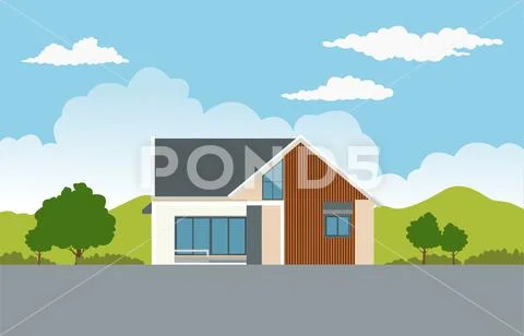 Vector Single floor one story house . Illustration #137328160