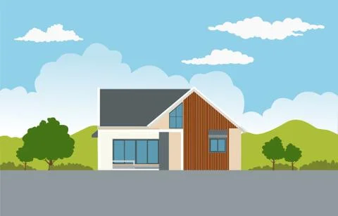 Vector  Single floor one story house . Stock Illustration