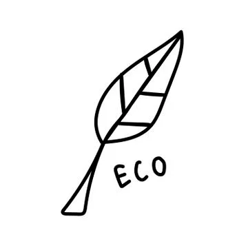 Vector single leaf of a plant. Ecological illustration doodle black line Stock Illustration