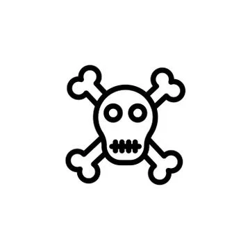 Vector Single Lineart Skull with Cross Bones Stock Illustration