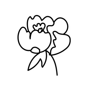 Vector single Peony. Botanical illustration doodle black line art Stock Illustration