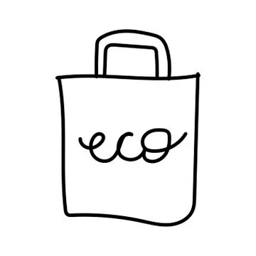 Vector single shopping bag .Ecological illustration doodle black line Stock Illustration