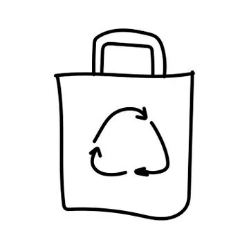 Vector single shopping bag .Ecological illustration doodle black line Stock Illustration