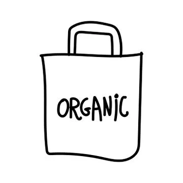 Vector single shopping bag .Ecological illustration doodle black line Stock Illustration