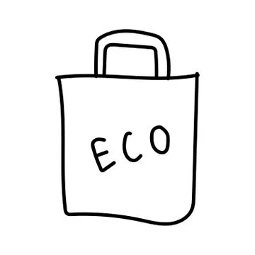 Vector single shopping bag .Ecological illustration doodle black line Stock Illustration