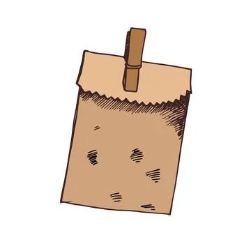 Vector Single Sketch Paper Bag for little present with wooden pin Shopping Stock Illustration
