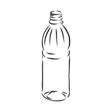 Vector Single Sketch Plastic Bottle of Water. plastic bottle, container, vect Stock Illustration