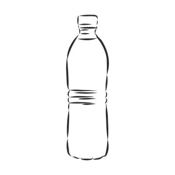Vector Single Sketch Plastic Bottle of Water. plastic bottle, container, vect Stock Illustration