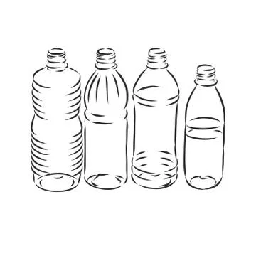 Vector Single Sketch Plastic Bottle of Water. plastic bottle, container, vect Stock Illustration