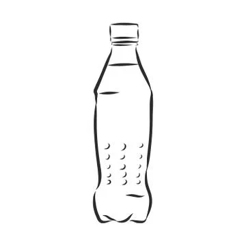 Vector Single Sketch Plastic Bottle of Water. plastic bottle, container, vect Stock Illustration