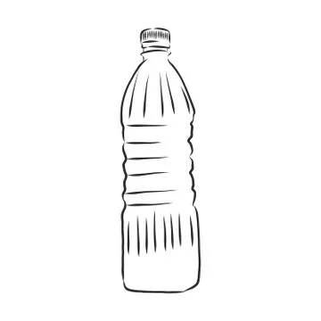 Vector Single Sketch Plastic Bottle of Water. plastic bottle, container, vect Stock Illustration