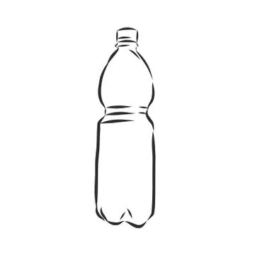 Vector Single Sketch Plastic Bottle of Water. plastic bottle, container, vect Stock Illustration