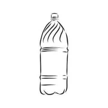 Vector Single Sketch Plastic Bottle of Water. plastic bottle, container, vect Stock Illustration