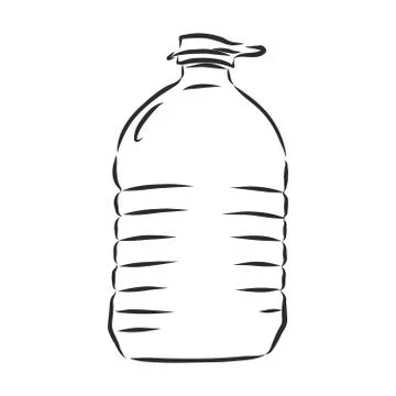 Vector Single Sketch Plastic Bottle of Water. plastic bottle, container, vect Stock Illustration