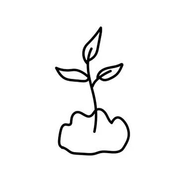 Vector single sprout. Ecological illustration doodle black line Stock Illustration