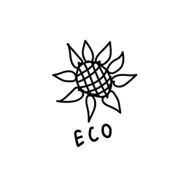 Vector single sunflower. Ecological illustration doodle black line Stock Illustration