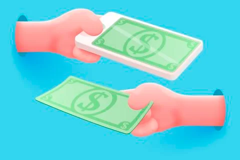 Vector site banner concept - cartoon 3d realistic hand holding mobile phone Stock Illustration