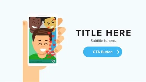 Vector site banner template with phone in the hand. Video call. Landing, home Stock Illustration