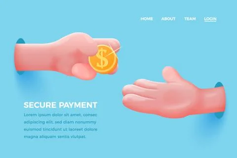 Vector site concept - cartoon 3d realistic hand give golden dollar to other Stock Illustration
