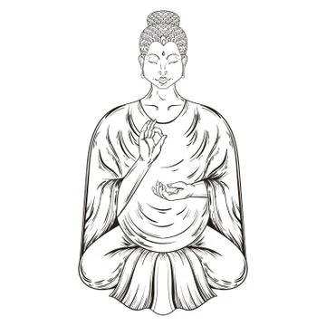 Vector Sitting Buddha in Lotus pose, teaching Buddhism, tattoo a 스톡 일러스트