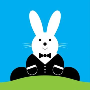 Vector sitting smiling Easter bunny with suit Stock Illustration