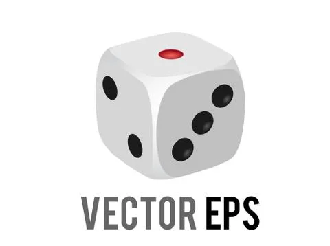 Vector six sided white game die icon, showing sides of 1, 2, 3 Stock Illustration
