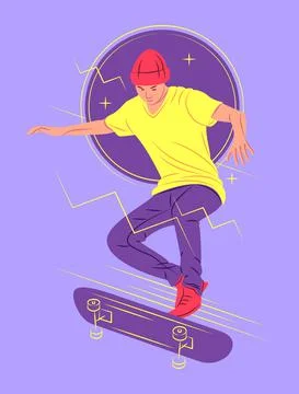 Vector skater in shadow of sharp lines style Stock Illustration