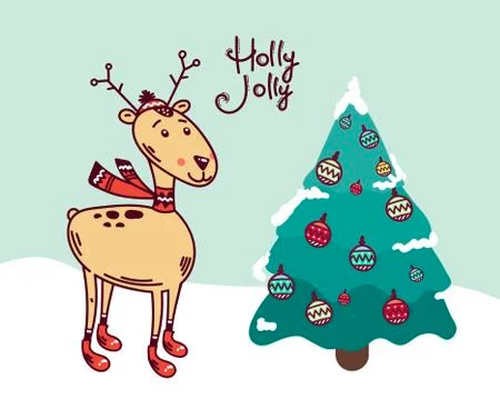 Vector skating deer christmas. Original greeting, invitation card. Winter Stock Illustration