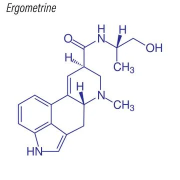 Vector Skeletal formula of Ergometrine. Drug chemical molecule. Stock Illustration