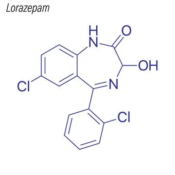 Vector Skeletal formula of Lorazepam. Drug chemical molecule. Stock Illustration