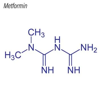 Vector Skeletal formula of Metformin. Drug chemical molecule. Stock Illustration